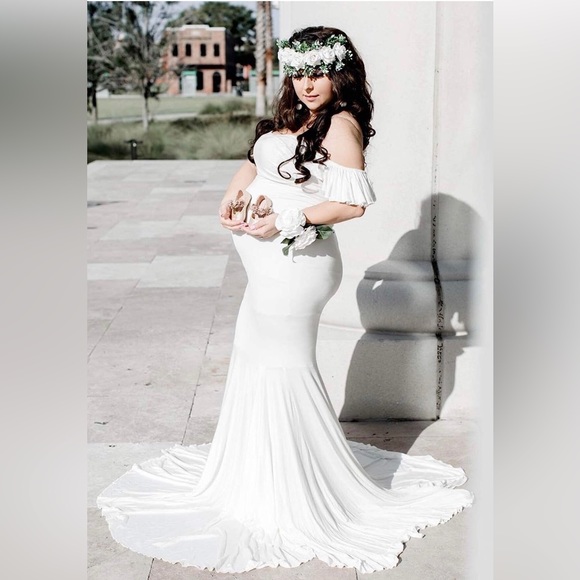 Women’s white off the shoulder deep v bodycon long tail dress in size xl - Picture 5 of 12